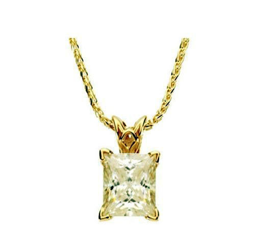 0.90 ct Princess cut Yellow DIAMOND 14K Yellow Gold Pendant w/ chain #175