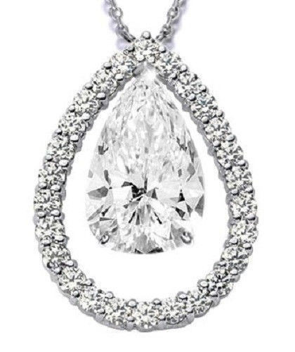4.83 carat, 3 ct Pear Shape center 1.80 carat Round Diamond 14k gold Necklace