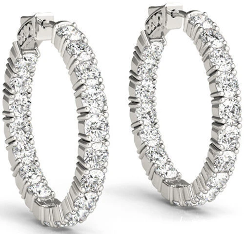 9.60 carat Round cut Diamond 14k White Gold HOOP Earring 32 x 0.30 ct 1 inch