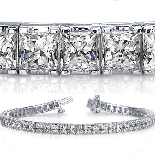 13.5 ct PRINCESS CUT DIAMOND TENNIS BRACELET 14K White GOLD G color VS/SI1