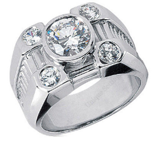 2.82 ct ROUND DIAMOND Engagement Solitaire Mens 14k White Gold Ring 25 gram SI1