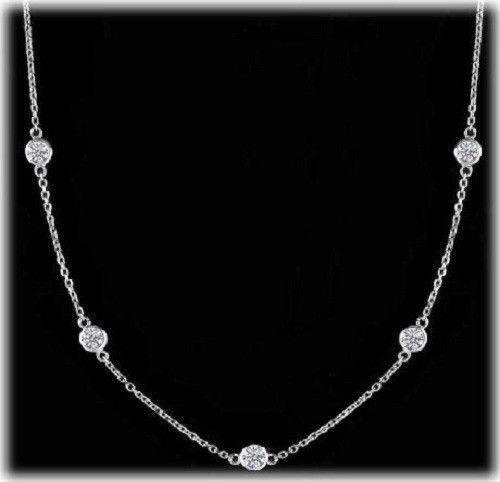 1 carat Round Diamond By The Yard 18K White Gold Necklace 11 x 0.10 F-G VS/SI1