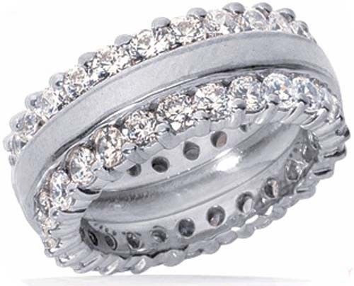 3.36 ct ROUND DIAMOND ETERNITY BAND 2 row WEDDING RING 18k White Gold, F VS
