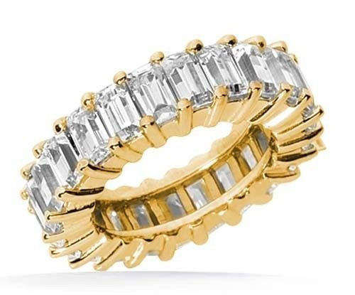 5.75 ct Emerald cut DIAMOND ETERNITY Ring 14k Gold Band Sz 6, 23 x 0.25 ct each