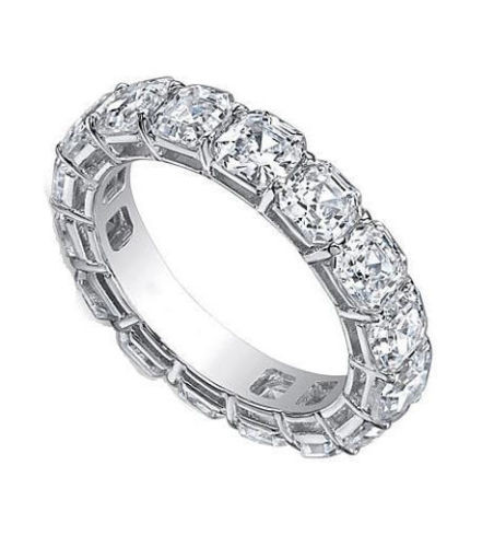  a gourgeous 7.50 ct ASSCHER cut DIAMOND ETERNITY BAND platinum RING size 5.5, GIA E-F IF/VS