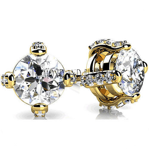 1.50 ct Round brill. Diamond Stud Earrings 0.60 carat each 14K Yellow Gold, F-VS