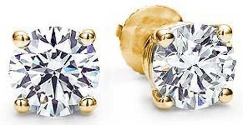 1 carat Round Diamond 14k Yellow Gold Studs Earrings Screw back GIA cert. F VS2