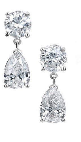 2.00 ct Pear shape & Round Diamond Hanging Earrings F SI1, 14k White Gold
