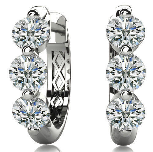 1.56 ct Round cut Diamond Hoop 14k White Gold Earrings, 0.26 ct each H-I SI1