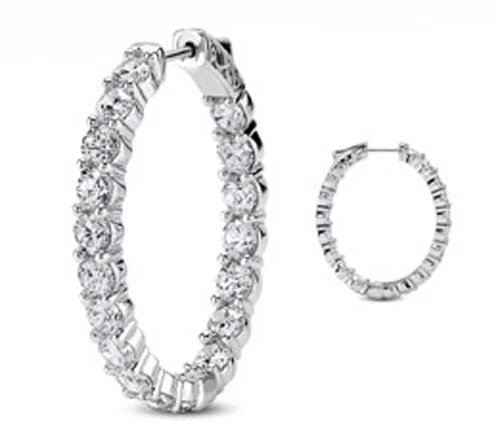 2.20 carat Round cut Diamond 14k White Gold Hoop Oval shape Earring 34 x 0.07 ct