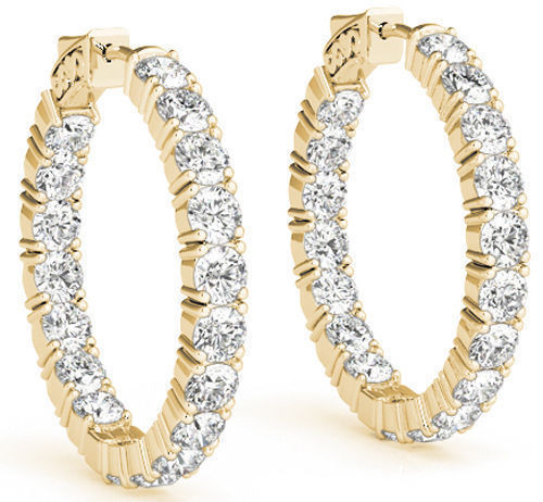 6.00 carat Round cut Diamond 14k Yellow Gold Hoop Earring 20 x 0.30 ct 0.60 inch