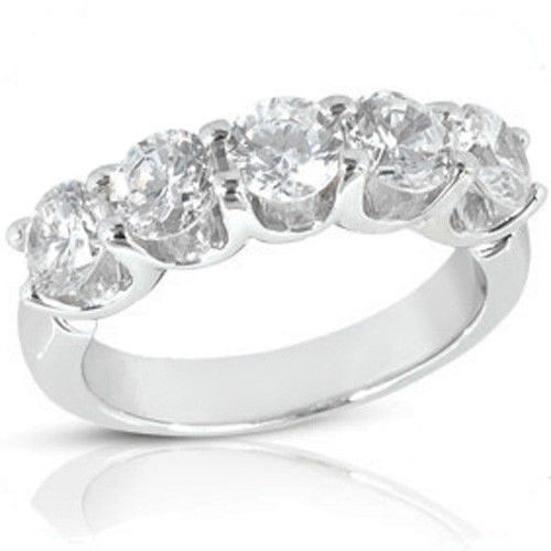 2.25 carat, 5 Round Diamond Wedding Ring Platinum Band G color VS clarity
