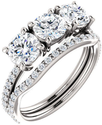 1.98 carat, 3 Stone Round Diamond Engagement Wedding Ring G-H SI1 14k White Gold