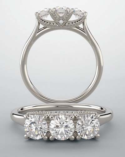 1.05 carat 3 Stone Round cut Diamond GIA G VVS2 Wedding Ring 14k White Gold