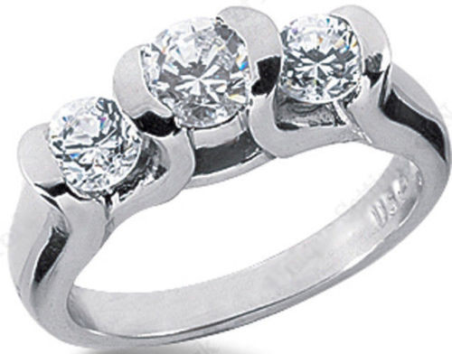 1.10 carat, 3 Stone Brilliant Round Diamond Engagement Wedding Ring F SI1