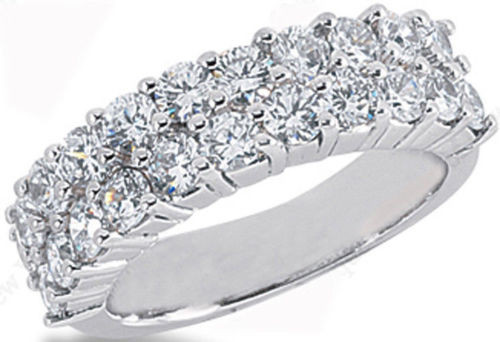 2 carat 2 row Round Diamond Wedding Ring Anniversary 14k White Gold Band, F VS