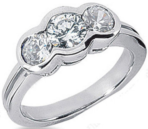 1 carat 3 Round DIAMOND Half Bezel set Band Anniversary Ring 0.50 ct center