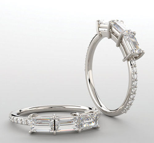 1.23 ct 3 Stone Emerald Diamond Engagement Wedding Ring F-G VS1 14k White Gold