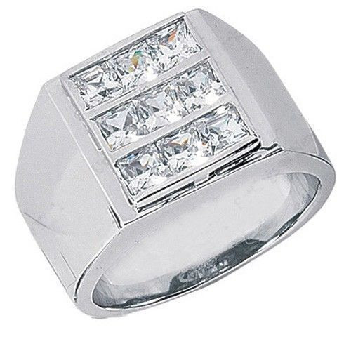 2.50 carat 9 Princess cut Diamond Ring Mens Heavy Platinum Band, F SI1