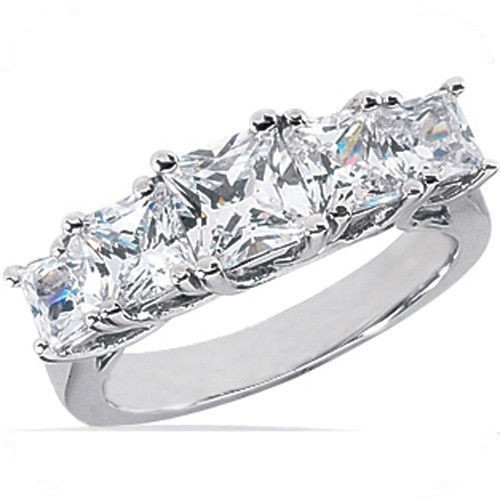 2.35 carat Princess Cut Diamond Ring, 1 ct center 18k Anniversary Band, H SI1