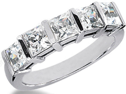 2.00 carat Princess cut Diamond Ring 14K Gold Wedding Band 5 x 0.40 ct F VS