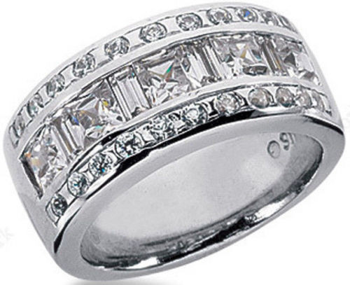 2 carat Princess & Round Diamond Ring 14K Gold Anniversary Band w/ baguettes