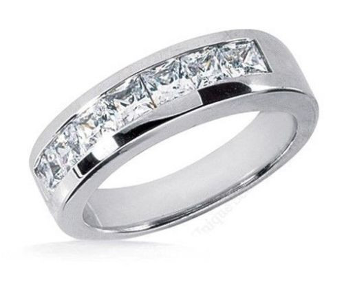 2 carat, 7 Princess cut Diamond 14k Gold Band Mens Wedding Channel Ring G VS