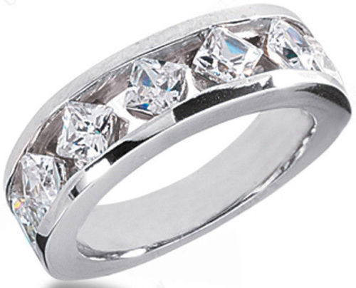 1.89 ct 7 Princess cut Diamond Wedding Ring 14k White Gold Band 0.27 ct each