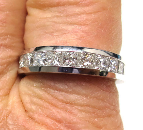 1.82 ct 13 Princess Diamond Anniversary Wedding Ring 14k Gold Channel set Band #