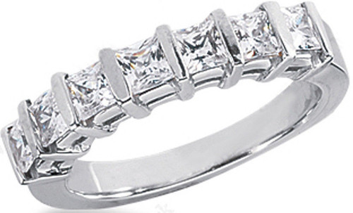 7 Princess cut Brilliant Diamond ring 14K White Gold Wedding Band 1.19 carat