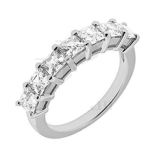 7 Princess cut Brilliant Diamond Ring 14K White Gold Wedding Band 1.19 carat 0.17 ct each