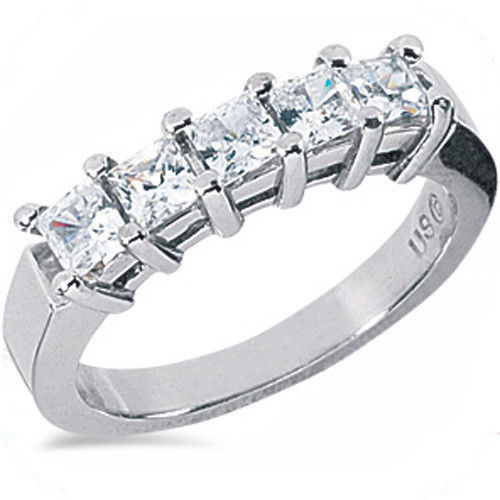 Platinum 5 Radiant cut Diamond Ring Wedding Band 2.2 carat total E-F color VS