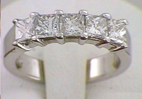 5 Radiant Diamond Anniversary Ring Wedding Band 1.35 carat 18K White Gold, VS