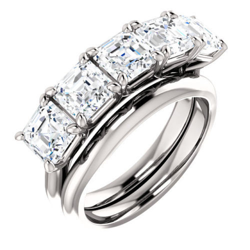 2.50 carat Asscher cut Diamond GIA D VS2 5 x 0.50 ct Wedding Ring 14k White Gold