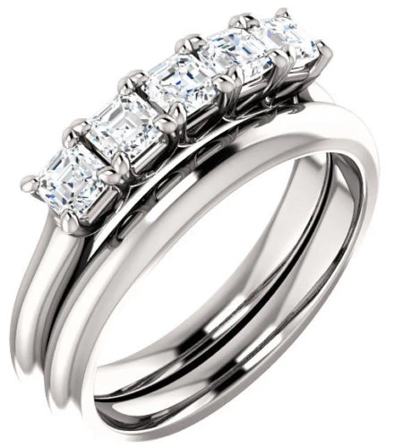 1.25 carat 5 Stone Asscher cut Diamond F-G VS Wedding Ring 14k White Gold