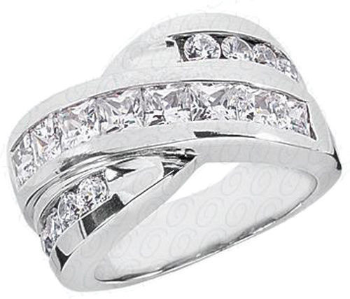 2.16 carat Princess & Round cut Diamond Ring Wedding Band 14k White Gold