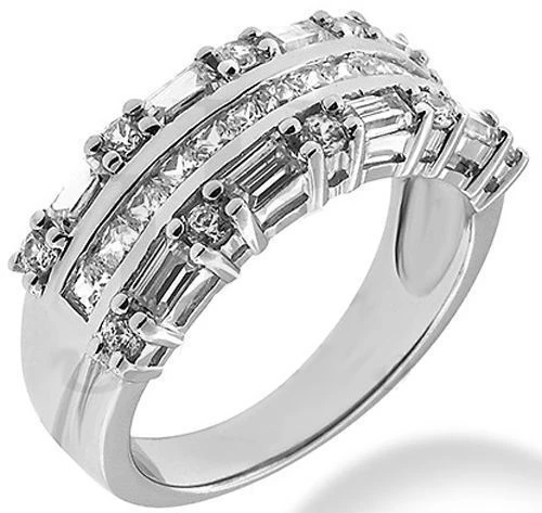 1.86 carat Princess, Bagt & Round cut Diamond Ring Wedding Band 14k White Gold