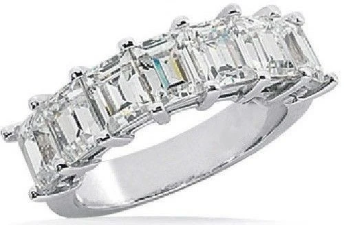 1.40 carat, 7 Emerald Cut Diamond Ring 14k White Gold Wedding Band, F VS