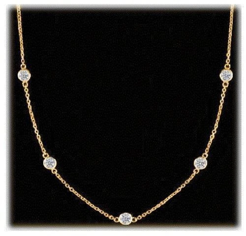 1 ct Round Diamond By The Yard Necklace 14K Yellow Gold 5 x 0.20 ct G-H VS/SI1
