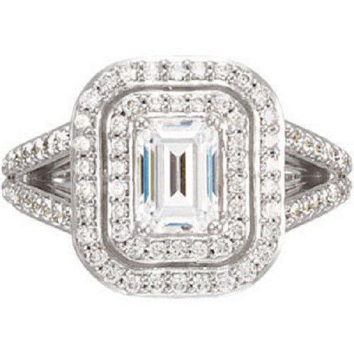 84 Round Diamonds semi - mounting Halo Engagement 14k Gold Ring for emerald cut