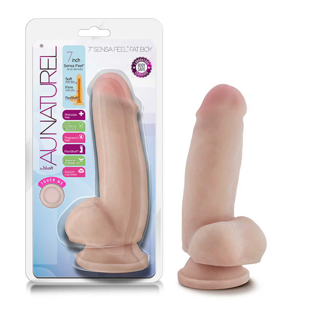 Beige Au Naturel 7" Sensa Feel Fat Boy Dildo - Packaging Combo 