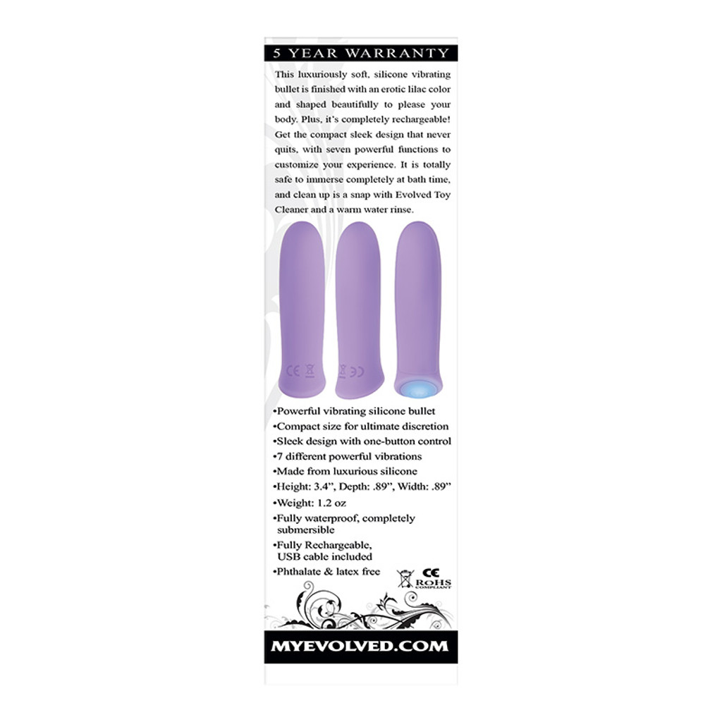 Evolved Novelties Purple Haze Vibrating Silicone Bullet - Packaging Back