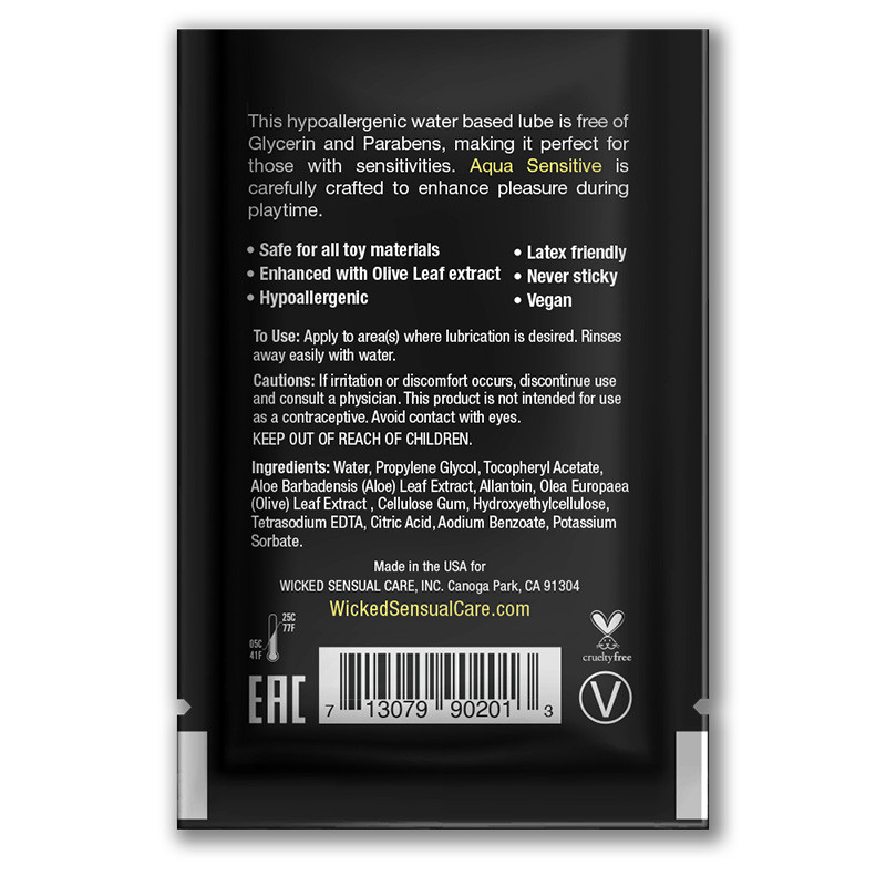 Wicked Aqua Sensitive Lubricant Sample - Back