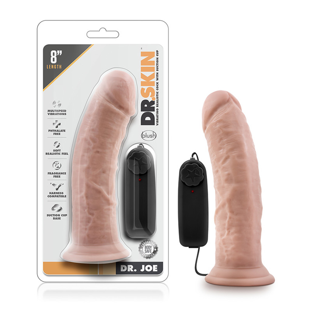 Vanilla Blush Novelties Dr. Skin Dr. Joe 8" Vibrating Cock with Suction Cup - Packaging