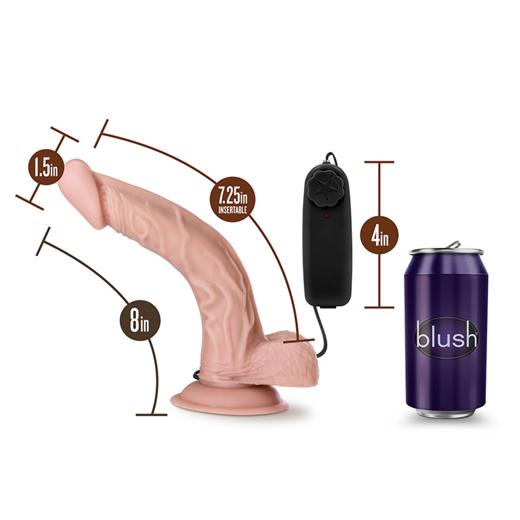 Vanilla Blush Novelties Dr. Skin Dr. Sean 8" Vibrating Cock with Suction Cup - Measurements 