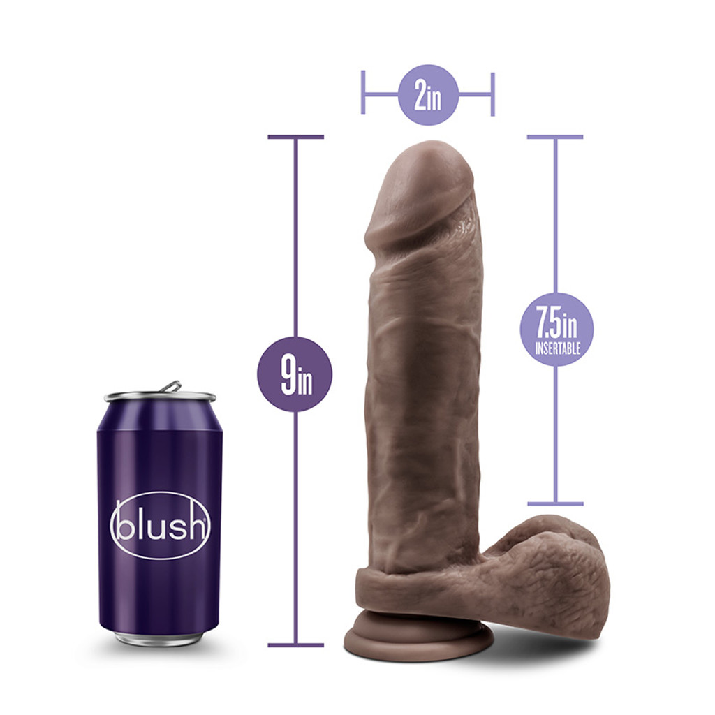 Chocolate Blush Novelties Au Naturel 9" Dildo with Suction Cup - Measurements 