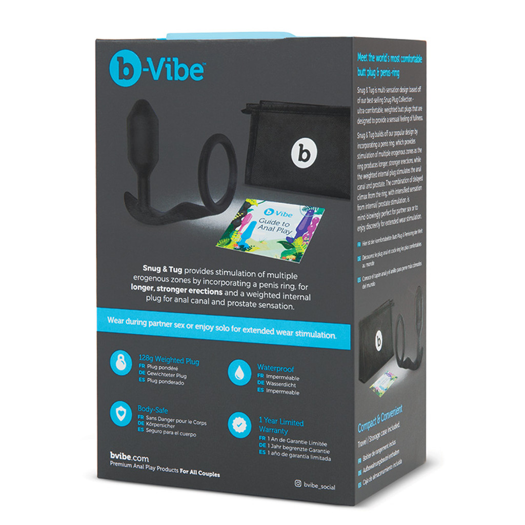 b-Vibe Snug & Tug  Penis Ring and Weighted Butt Plug - Packaging Back