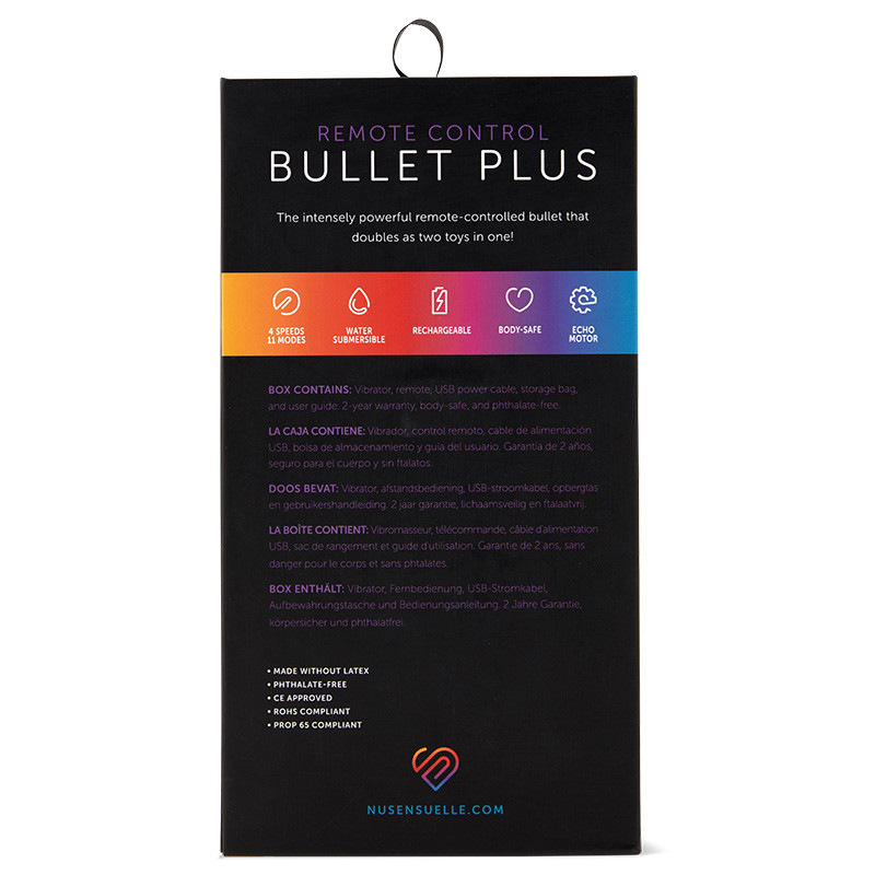 NU Sensuelle Wireless Bullet Plus with Remote Control - Packaging Back