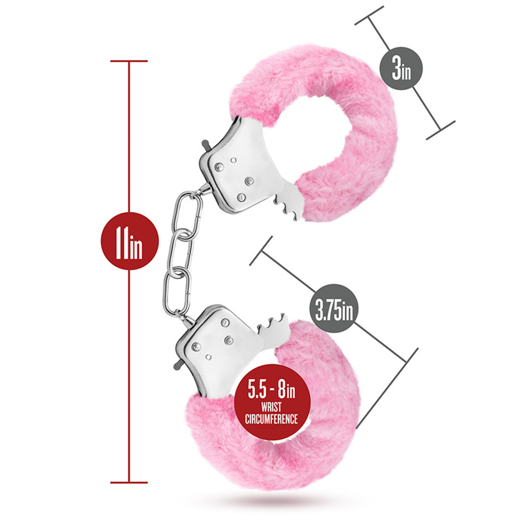 Pink Blush Novelties Temptasia Faux Fur Handcuffs - Measurements