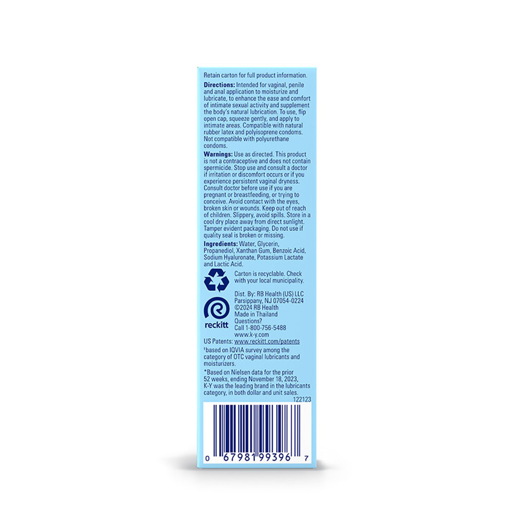 K-Y Natural Feeling Moisturizing Lubricant - Box Back